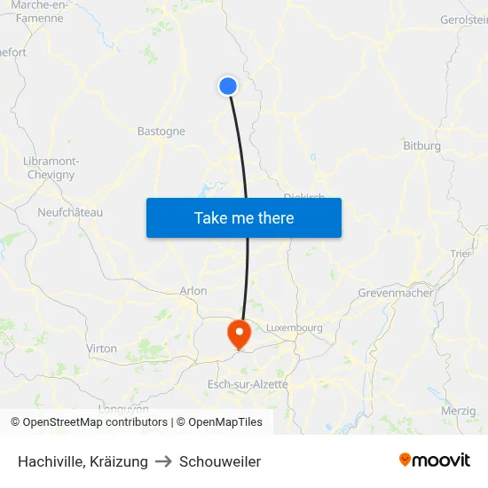 Hachiville, Kräizung to Schouweiler map