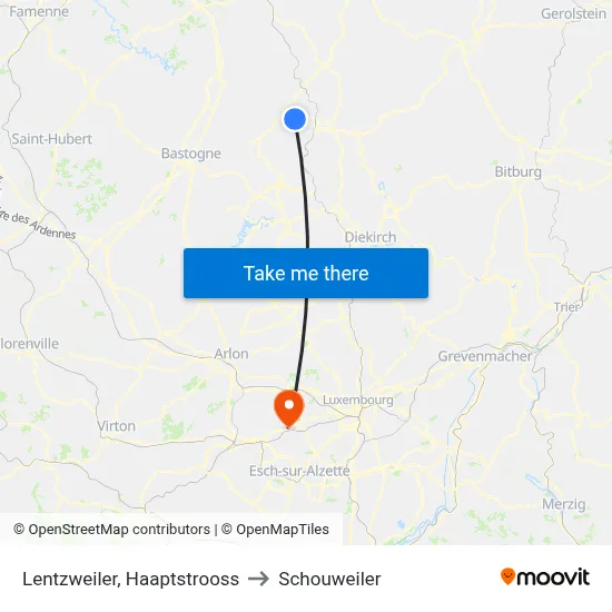 Lentzweiler, Haaptstrooss to Schouweiler map