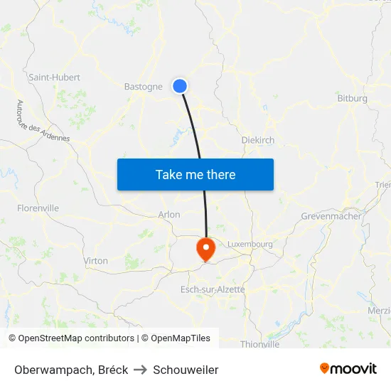 Oberwampach, Bréck to Schouweiler map