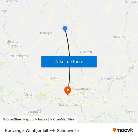 Boevange, Wëntgerdall to Schouweiler map