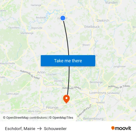 Eschdorf, Mairie to Schouweiler map