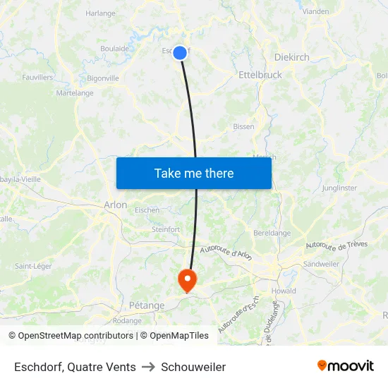 Eschdorf, Quatre Vents to Schouweiler map