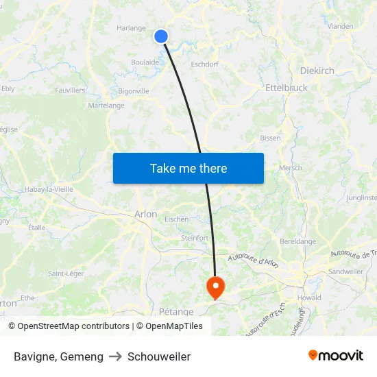 Bavigne, Gemeng to Schouweiler map