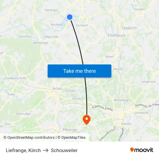 Liefrange, Kiirch to Schouweiler map