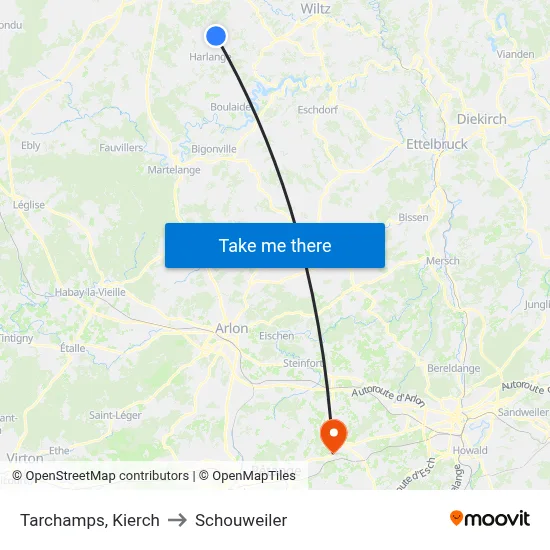 Tarchamps, Kierch to Schouweiler map