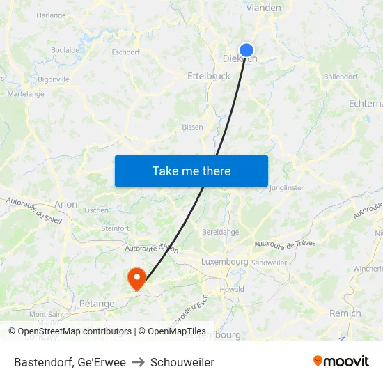 Bastendorf, Ge'Erwee to Schouweiler map