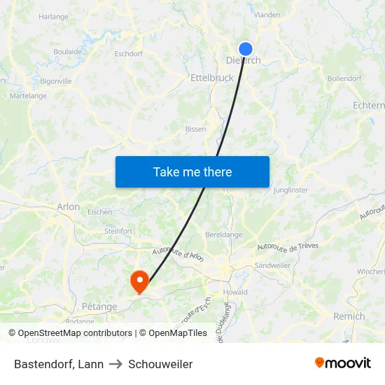 Bastendorf, Lann to Schouweiler map