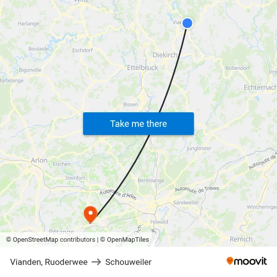 Vianden, Ruoderwee to Schouweiler map