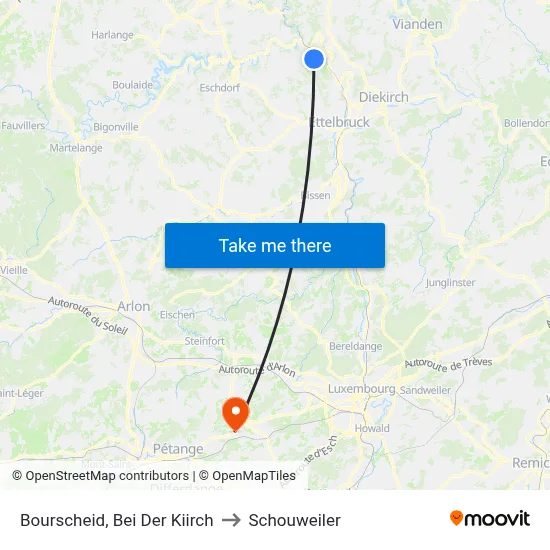Bourscheid, Bei Der Kiirch to Schouweiler map