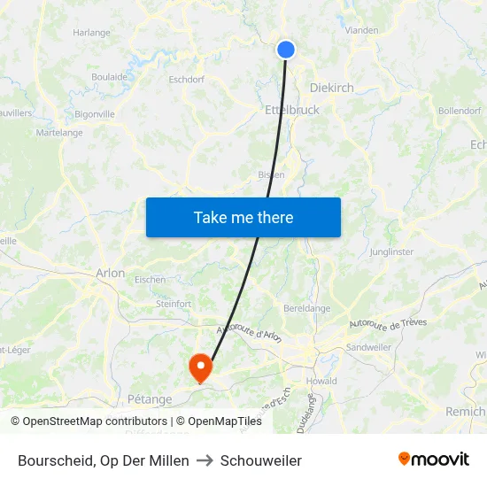 Bourscheid, Op Der Millen to Schouweiler map
