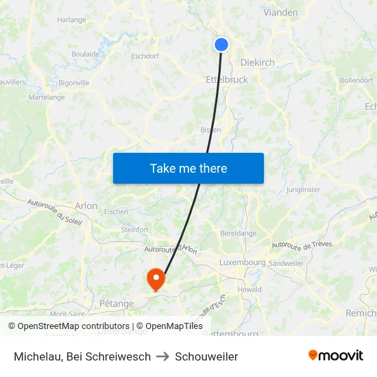 Michelau, Bei Schreiwesch to Schouweiler map