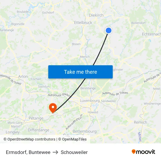 Ermsdorf, Buntewee to Schouweiler map