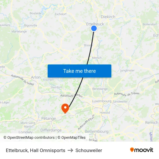 Ettelbruck, Hall Omnisports to Schouweiler map