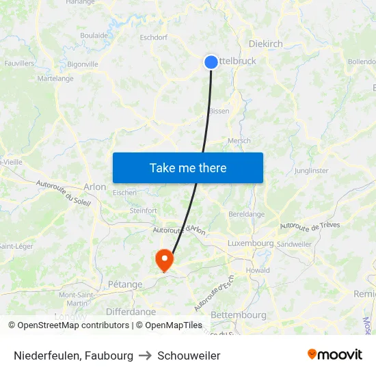 Niederfeulen, Faubourg to Schouweiler map
