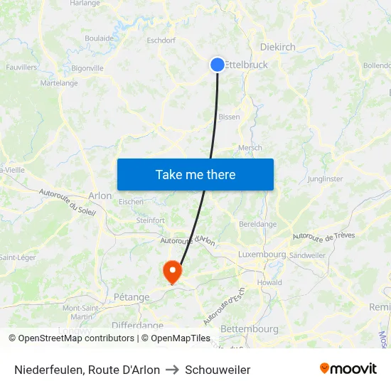 Niederfeulen, Route D'Arlon to Schouweiler map