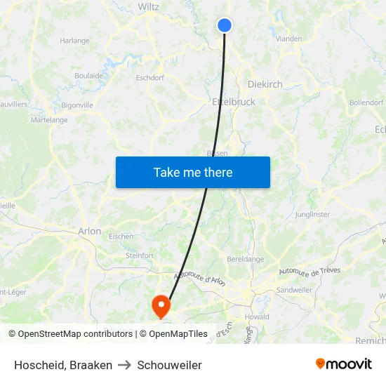 Hoscheid, Braaken to Schouweiler map
