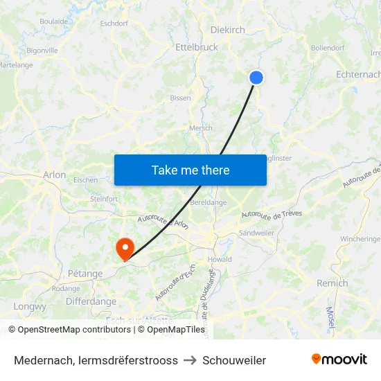 Medernach, Iermsdrëferstrooss to Schouweiler map