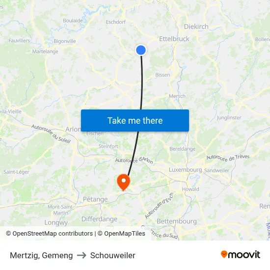 Mertzig, Gemeng to Schouweiler map