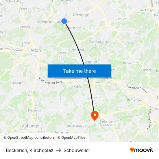 Beckerich, Kiircheplaz to Schouweiler map