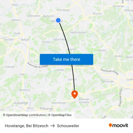Hovelange, Bei Bitzesch to Schouweiler map