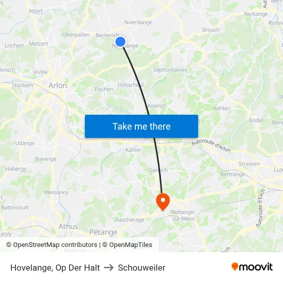 Hovelange, Op Der Halt to Schouweiler map