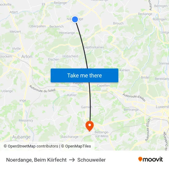 Noerdange, Beim Kiirfecht to Schouweiler map