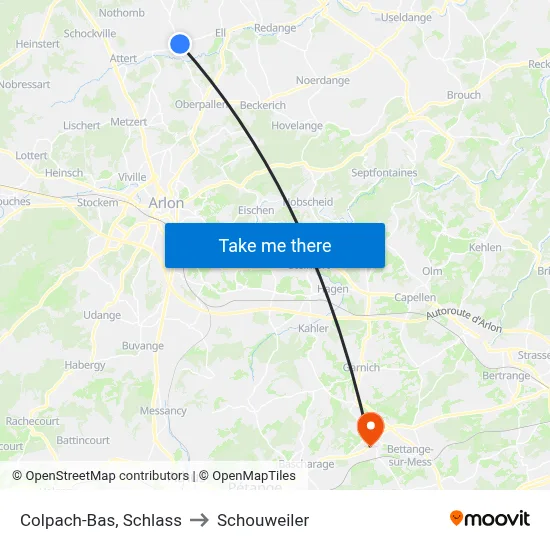 Colpach-Bas, Schlass to Schouweiler map