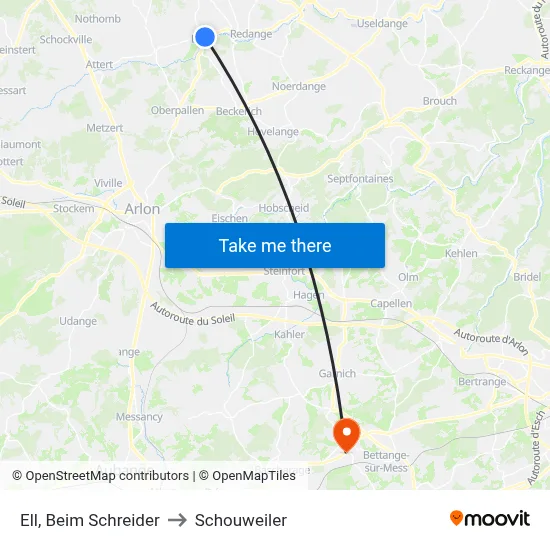 Ell, Beim Schreider to Schouweiler map