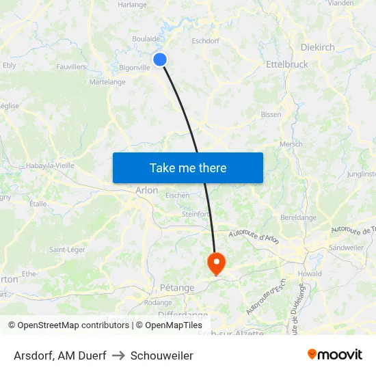 Arsdorf, AM Duerf to Schouweiler map