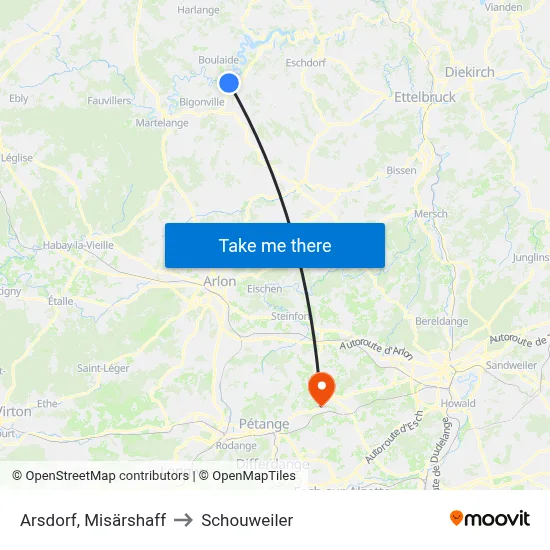Arsdorf, Misärshaff to Schouweiler map