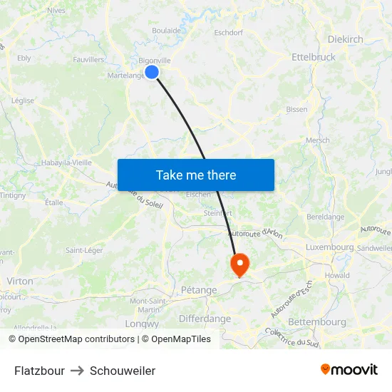 Flatzbour to Schouweiler map