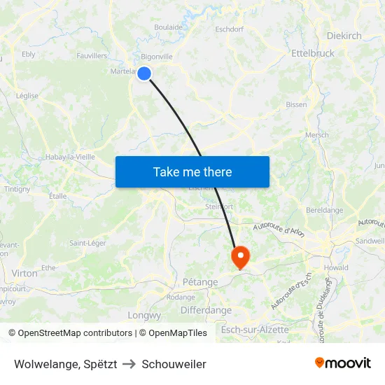 Wolwelange, Spëtzt to Schouweiler map