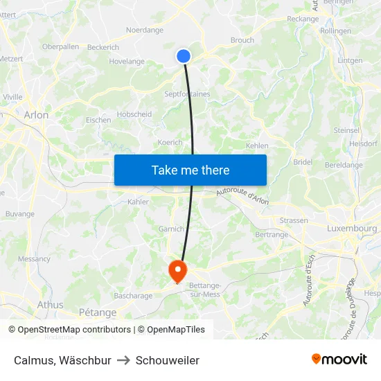 Calmus, Wäschbur to Schouweiler map