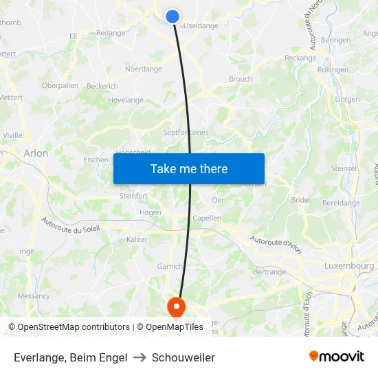 Everlange, Beim Engel to Schouweiler map