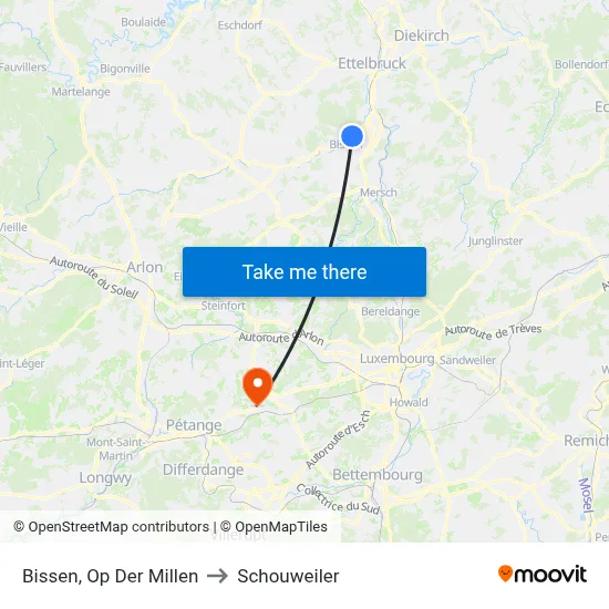 Bissen, Op Der Millen to Schouweiler map