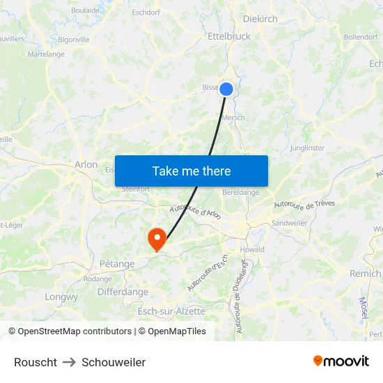 Rouscht to Schouweiler map
