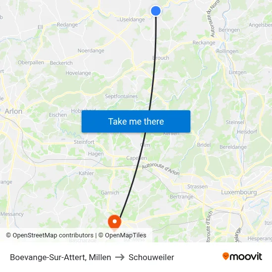 Boevange-Sur-Attert, Millen to Schouweiler map