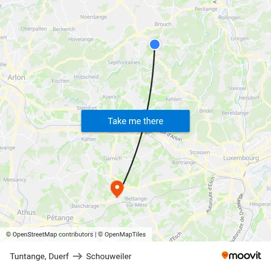Tuntange, Duerf to Schouweiler map