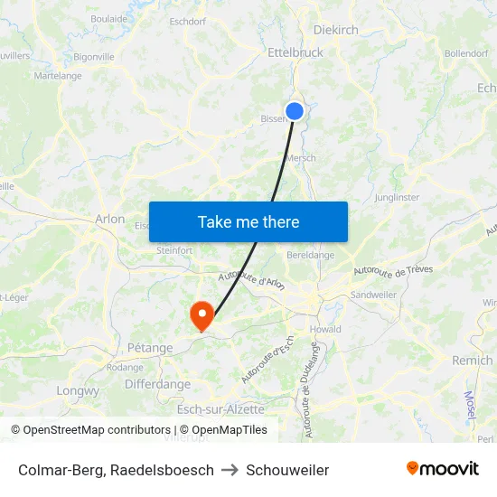Colmar-Berg, Raedelsboesch to Schouweiler map