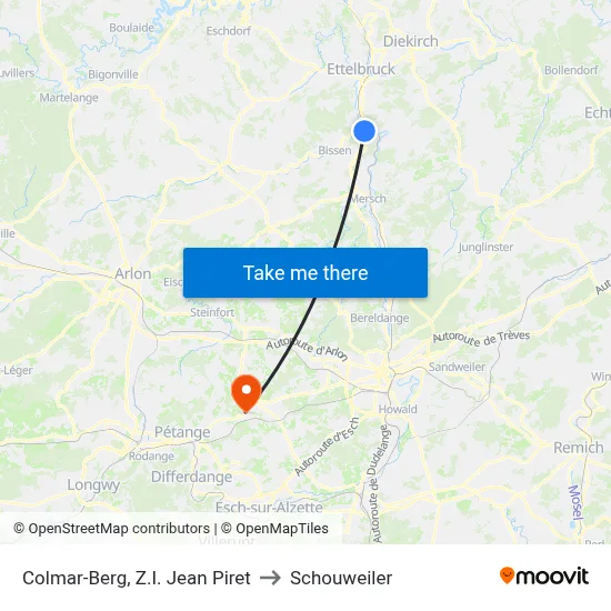 Colmar-Berg, Z.I. Jean Piret to Schouweiler map