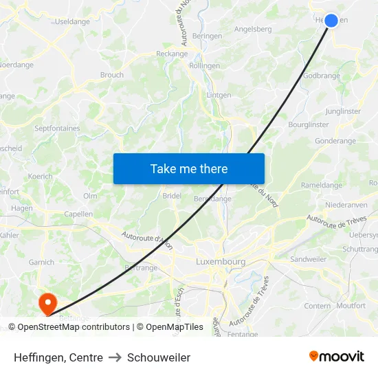 Heffingen, Centre to Schouweiler map