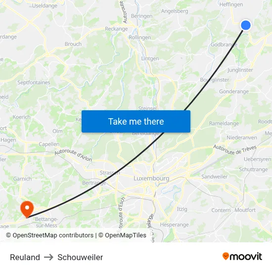 Reuland to Schouweiler map