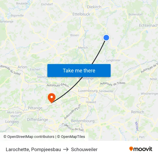 Larochette, Pompjeesbau to Schouweiler map