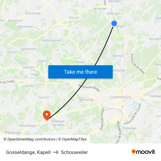 Gosseldange, Kapell to Schouweiler map