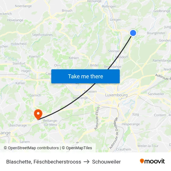 Blaschette, Fëschbecherstrooss to Schouweiler map