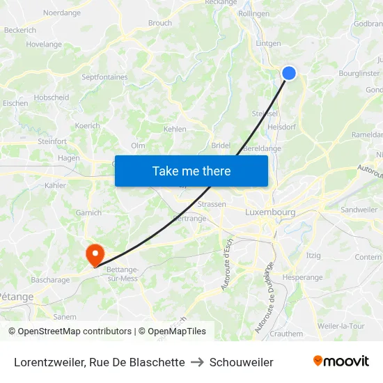 Lorentzweiler, Rue De Blaschette to Schouweiler map