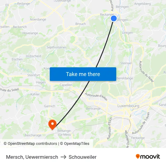 Mersch, Uewermiersch to Schouweiler map
