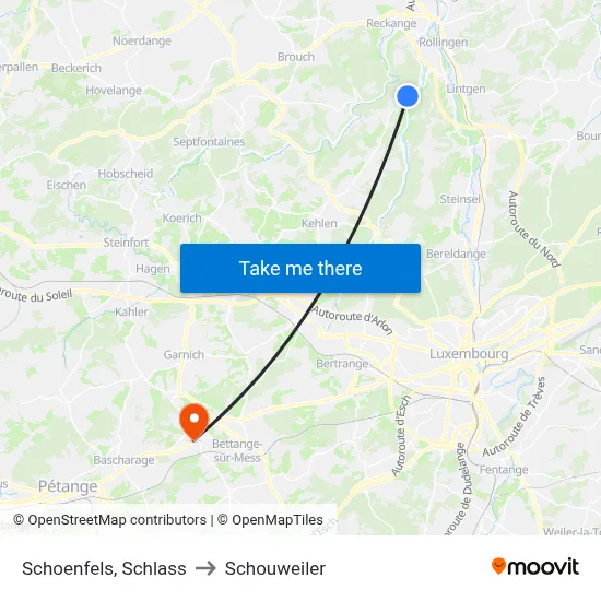 Schoenfels, Schlass to Schouweiler map