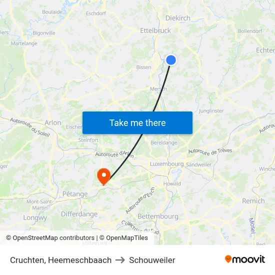 Cruchten, Heemeschbaach to Schouweiler map