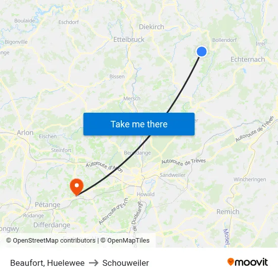 Beaufort, Huelewee to Schouweiler map